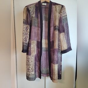 R&M Richards Purple and Cream Long Sheer Duster Blouse Vintage